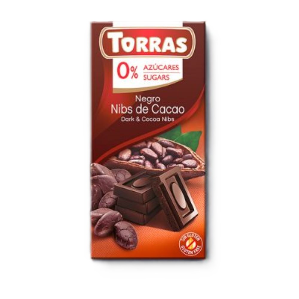 Ciocolata neagra cu bucati de cacao, 75 g, Torras