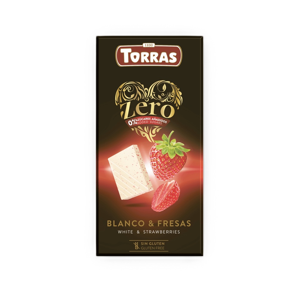 Ciocolata alba cu capsuni Zero, 125 g, Torras