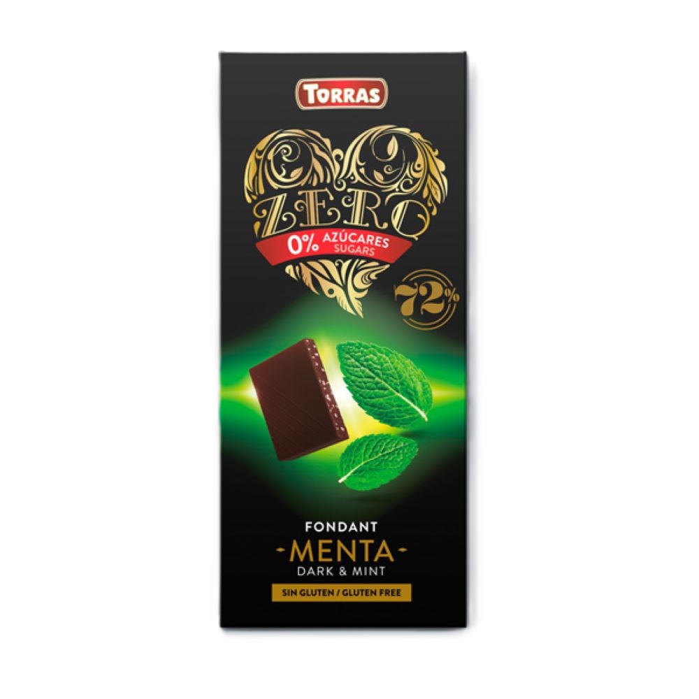 Ciocolata neagra cu 72% cacao si menta Zero, 100 g, Torras