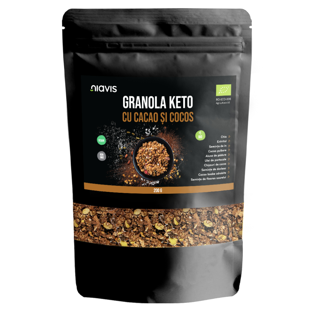 Granola Keto cu Cacao si Cocos Ecologica, 200 g, Niavis