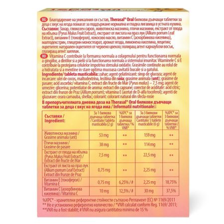 Tablete masticabile cu aroma de capsuni Therasal Oral, 18 bucati, Vedra 713161