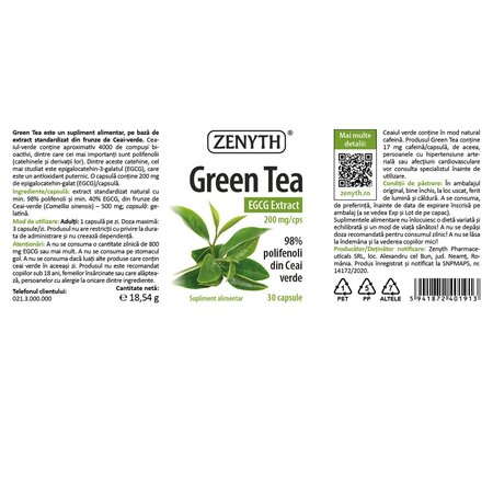 Green Tea EGCG Extract, 30 capsule, Zenyth 701381