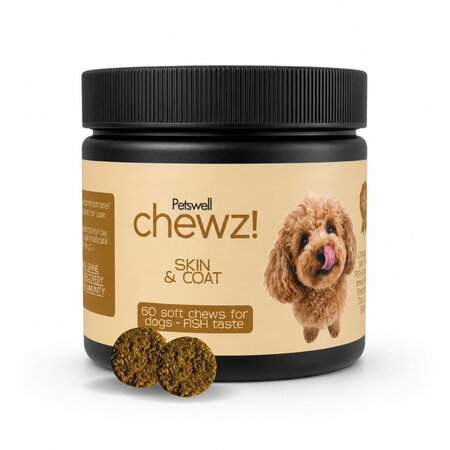 Supliment pentru piele si blana Skin&Coat Chewz, 60 comprimate masticabile, Petswell