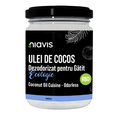 Ulei de Cocos dezodorizat pentru gatit (RBD) Ecologic, 500 ml, Niavis