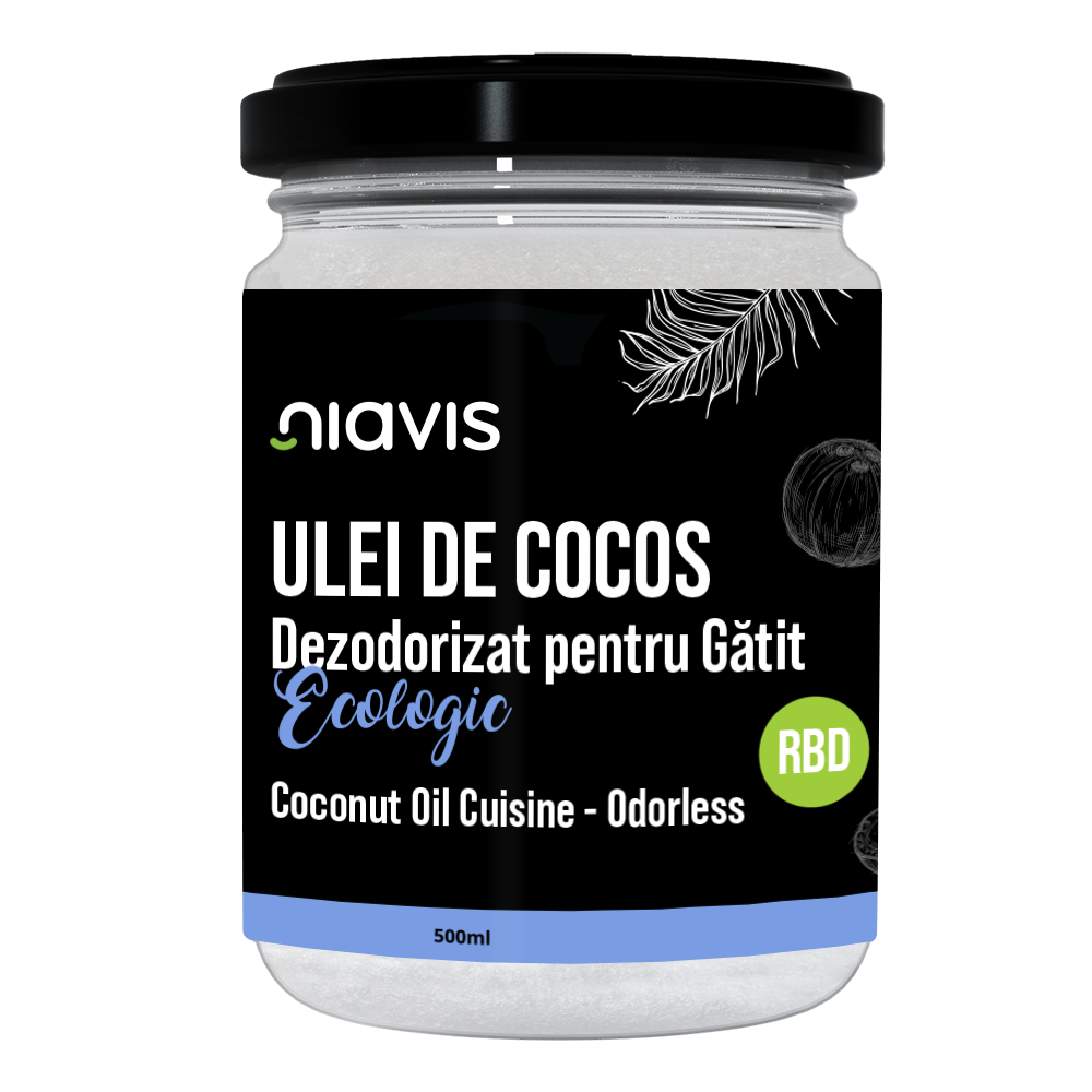 Ulei de Cocos dezodorizat pentru gatit (RBD) Ecologic, 500 ml, Niavis