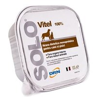 Hrana umeda dietetica monoproteica cu carne de vitel pentru caini si pisici, 100 g, Solo