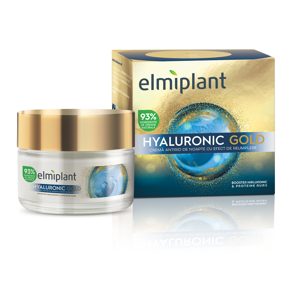 Crema de noapte antirid cu efect de umplere Hyaluronic Gold, 50 ml, Elmiplant