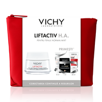 Pachet Crema antirid ten normal-mixt Liftactiv HA, 50 ml + Fluid cu SPF 50+ Capital Soleil, 15 ml + Fond de ten Dermablend, 25 Nude, 1 ml + Sampon Aminexil Dercos, 50 ml, Vichy