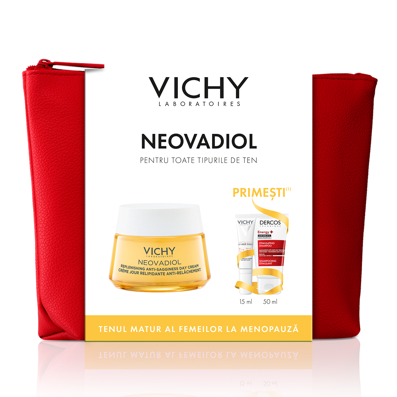 Pachet Crema pentru redarea fermitatii Neovadiol, 50 ml + Fluid cu SPF 50+ Capital Soleil, 15 ml + Sampon Aminexil Dercos, 50 ml, Vichy