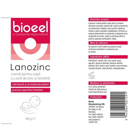 Crema pentru copii cu oxid si lanolina Lanozinc, 100 g, Bioeel 703433