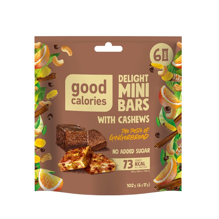 Mini batoane cu caju si turta dulce, 102 g, Good Calories