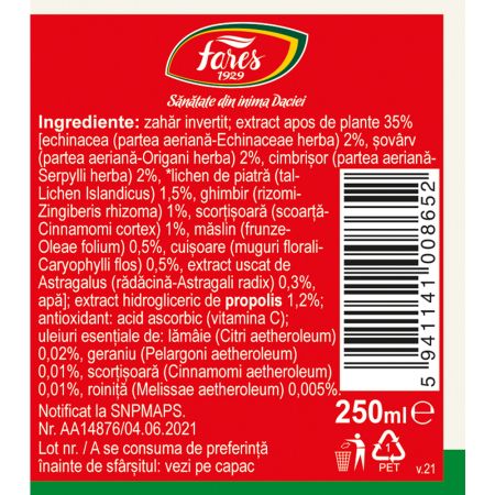 Sirop Biosept A16, 250 ml, Fares 702735