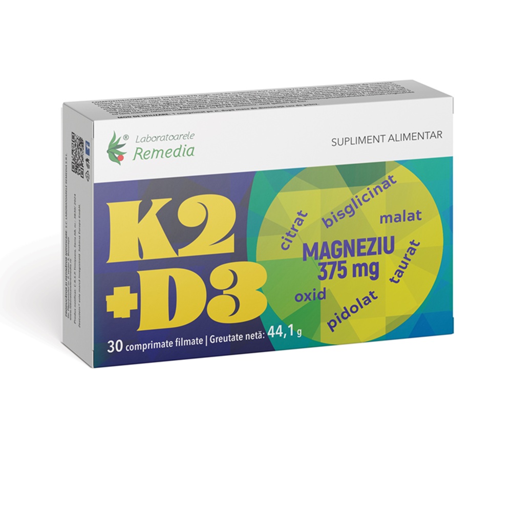 K2+D3+Magneziu, 375 mg, 30 comprimate