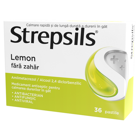 Strepsils Lemon fara zahar, 36 pastile, Reckitt Benckiser 632299