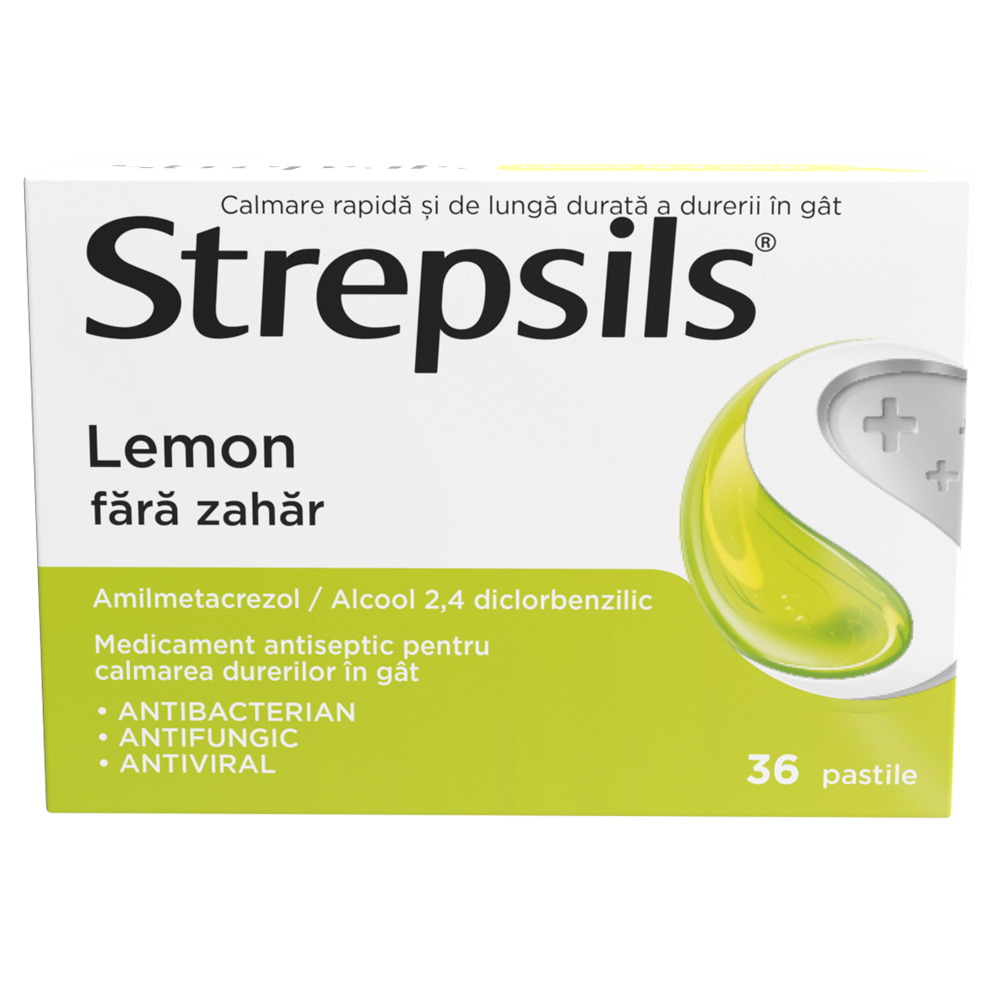 Strepsils Lemon fara zahar, 36 pastile, Reckitt Benckiser