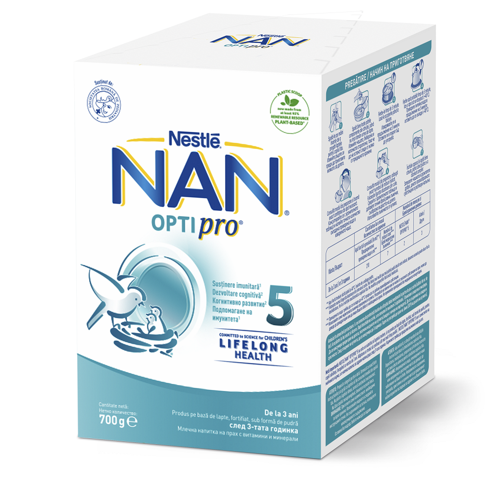 Lapte praf Nan 5 Optipro, 3 ani+, 700 g, Nestle