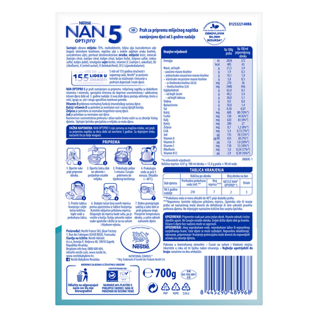 Lapte praf Nan 5 Optipro, 3 ani+, 700 g, Nestle 722547