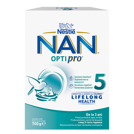 Lapte praf Nan 5 Optipro, 3 ani+, 700 g, Nestle