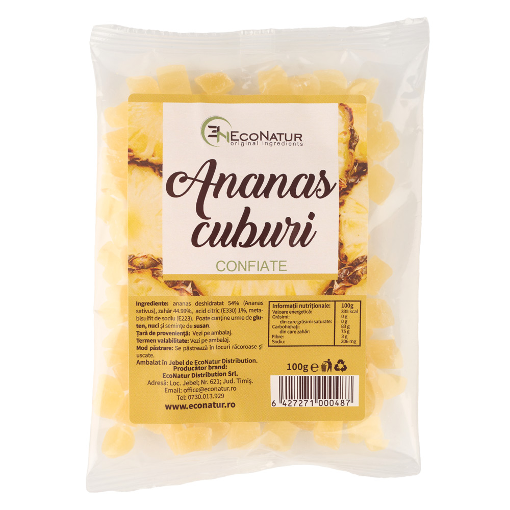 Ananas cuburi confiate, 100 g, Econatur