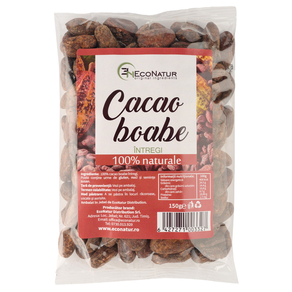 Boabe de cacao intregi, 150 g, Econatur