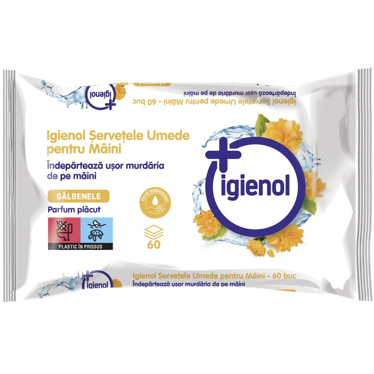 Servetele antibacteriene pentru maini, Galbenele, 60 bucati, Igienol