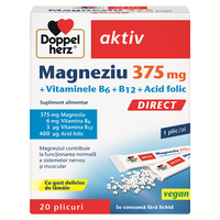 Magneziu 375 mg + Vitaminele B6 + B12 + Acid folic, Direct, 20 plicuri, Doppelherz