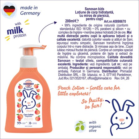 Lotiune de corp pentru copii cu aroma de piersica, 200 ml, Sanosan 737614