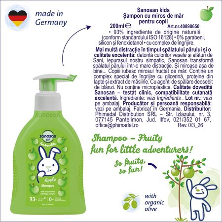 Sampon pentru copii cu aroma de mar, 200 ml, Sanosan 737616