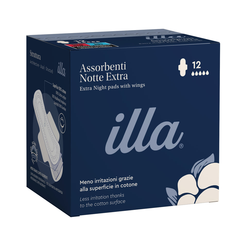 Absorbante bumbac noapte extra, 5 picaturi Illa, 12 bucati, Pietrasanta Pharma