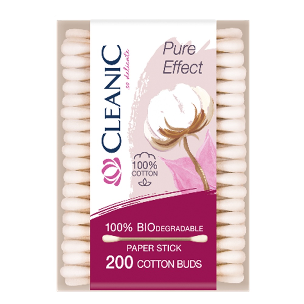 Betisoare igenice din bumbac Pure Effect, 200 bucati, Cleanic