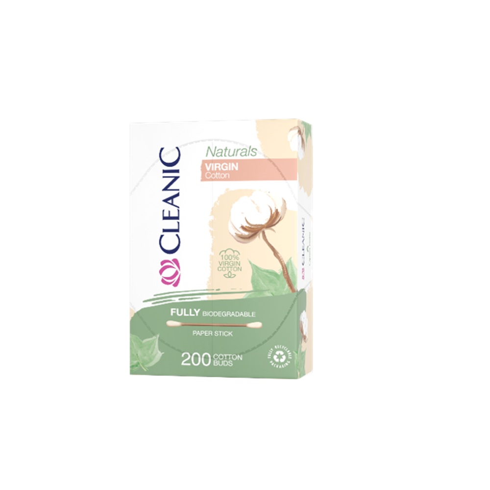 Betisoare igienice din bumbac Naturals, 200 bucati, Cleanic