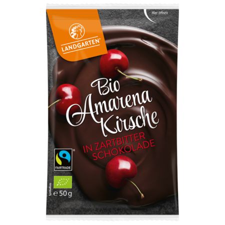 Cirese amare in ciocolata neagra Bio, 50 g, Landgarten