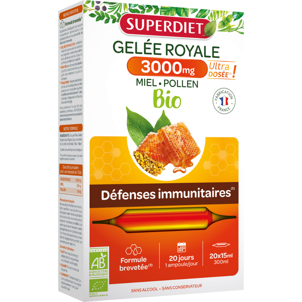 Laptisor de matca Gelee Royale Bio, 3000 mg, 20 fiole x 15 ml, SuperDiet