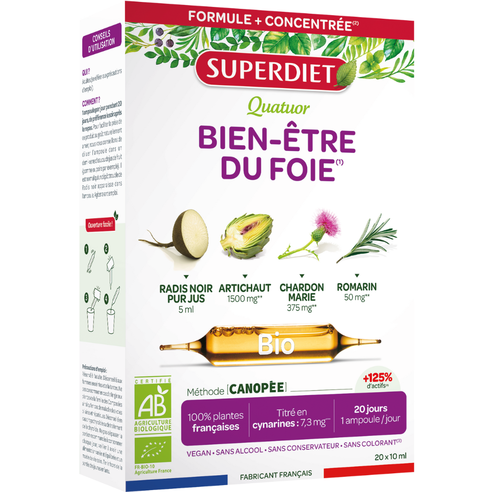 4 Plante pentru sanatatea ficatului bio, 20 fiole x 10 ml, SuperDiet