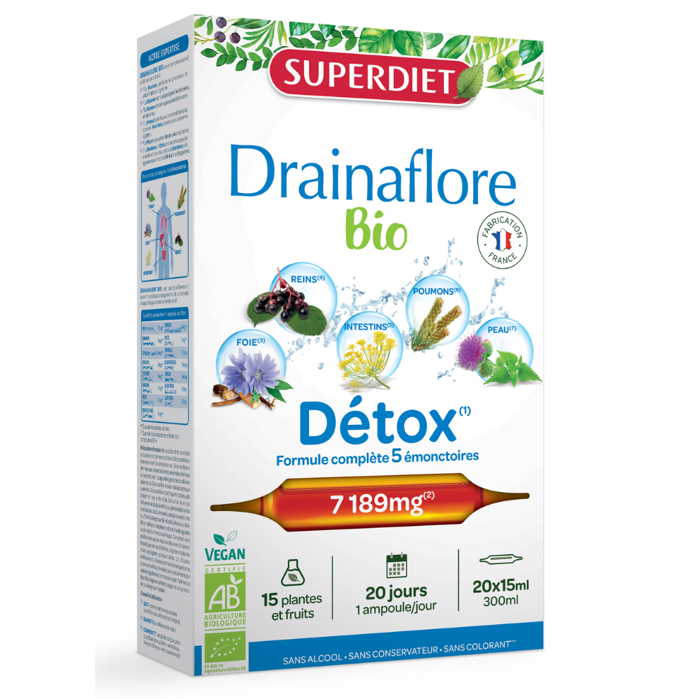 Drainaflore detoxifiere bio, 20 fiole x 15 ml, SuperDiet