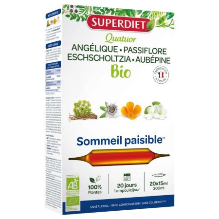 4 Plante pentru somn linistit bio, 20 fiole x 15 ml, SuperDiet