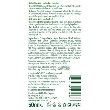 Gel antiacnee cu extract de busuioc, 50 ml, Cosmetic Plant 712600
