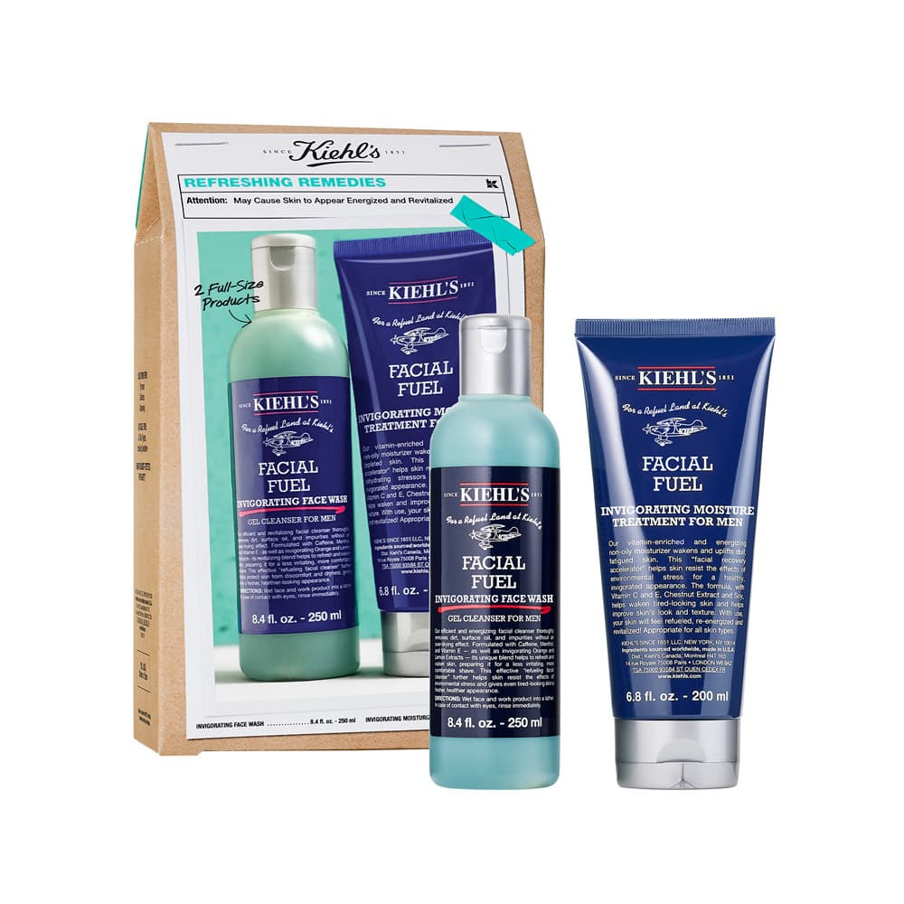 Pachet revigorant gel de curatare energizant pentru barbati Facial Fuel 250 ml + crema energizanta pentru barbati Facial Fuel 200 ml Refreshing Remedies, Kiehl's