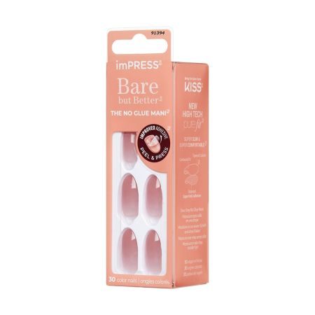 Unghii false Serenity Medium Impress Bare but Better, 30 bucati, Kiss 634599