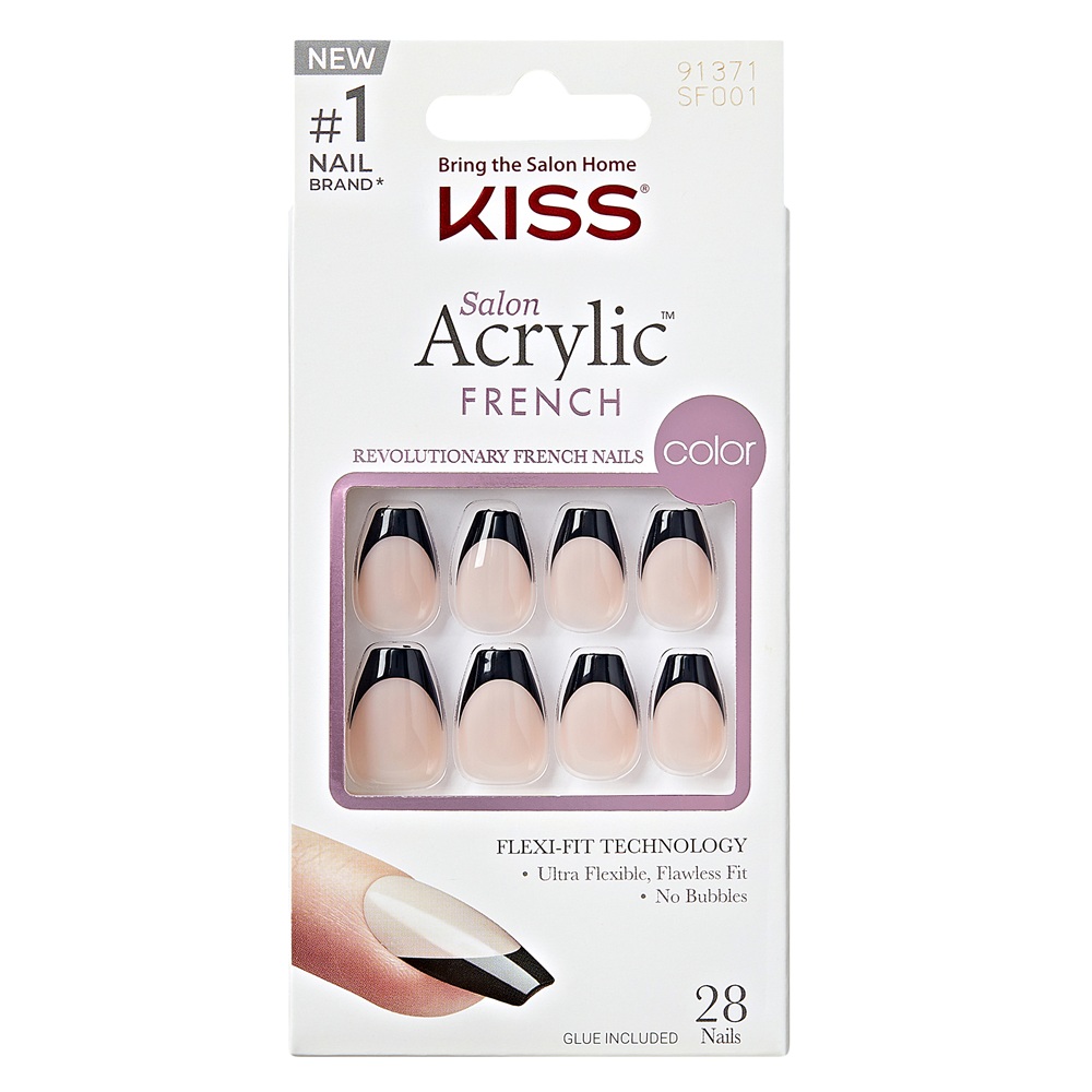 Unghii false Flame Short Salon Acrylic French Color, 28 bucati, Kiss