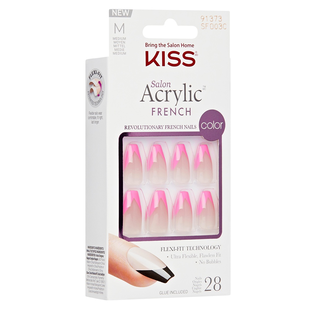 Unghii false Squared Medium Salon Acrylic French Color, 28 bucati, Kiss