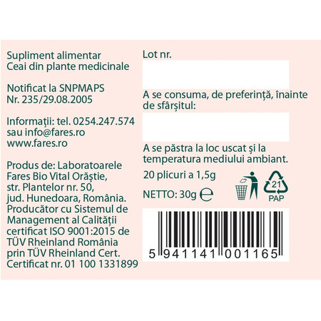 Ceai Mami si Bebe, Stimularea Lactatiei G77, 20 plicuri, Fares 614031