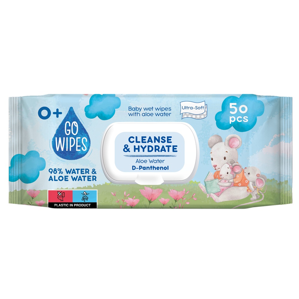 Servetele umede pentru copii cu aloe si D-Pantenol, 50 bucati, Go Wipes