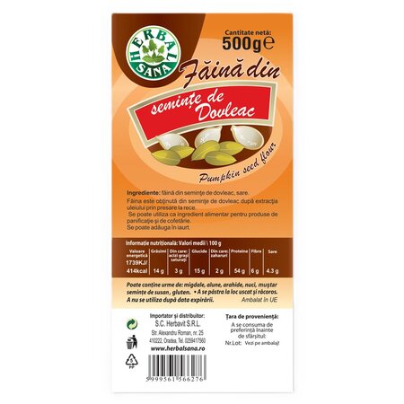 Faina din seminte de dovleac, 500 g, Herbavit 705653