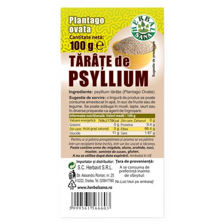 Tarate de psyllium, 100 g, Herbavit 705707