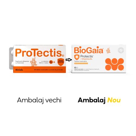 Protectis cu vitamina D3 800 UI cu aroma de portocale, 10 tablete masticabile, BioGaia 685248
