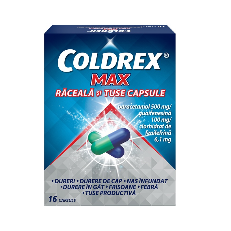 Coldrex Max Raceala si Tuse, 16 capsule, Perrigo