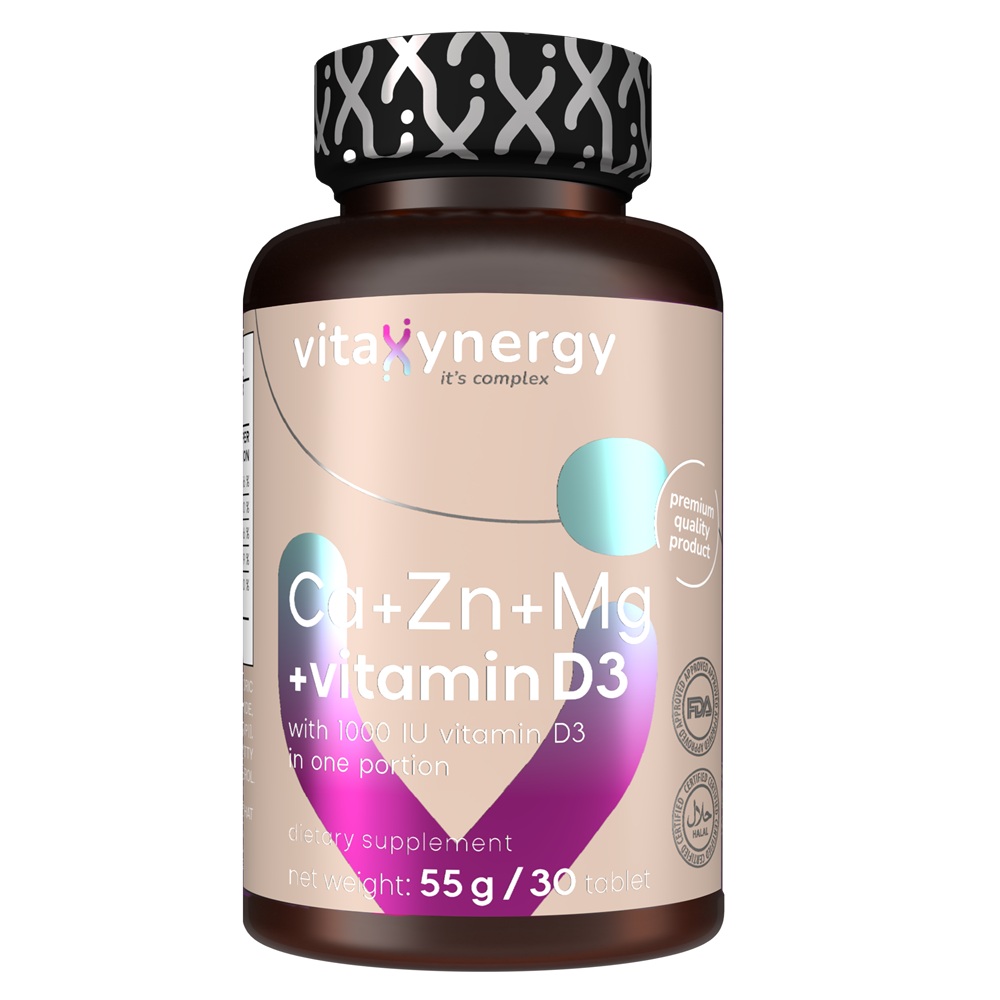 Ca+Zn+Mg+Vitamina D3, 30 tablete, Vitaxynergy