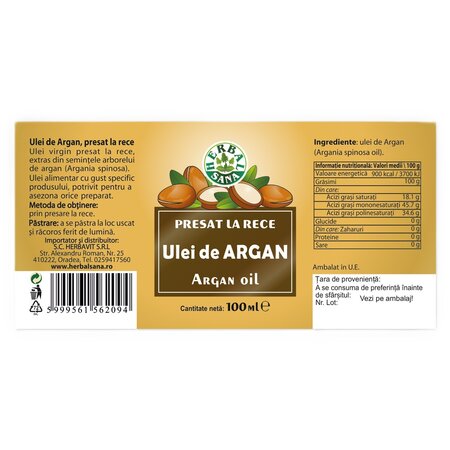Ulei de argan, 100 ml, Herbavit 705415