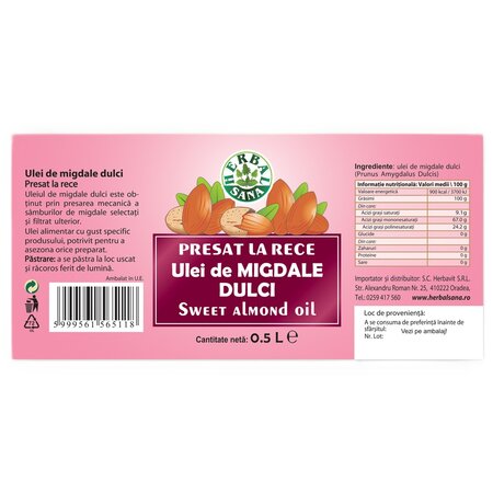 Ulei de migdale dulci, 500 ml, Herbavit 705593